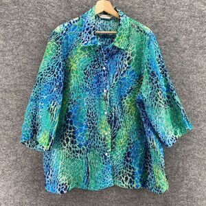 Allison Daley Shirt Women M Medium Blue Animal Print Button Up Collared Casual